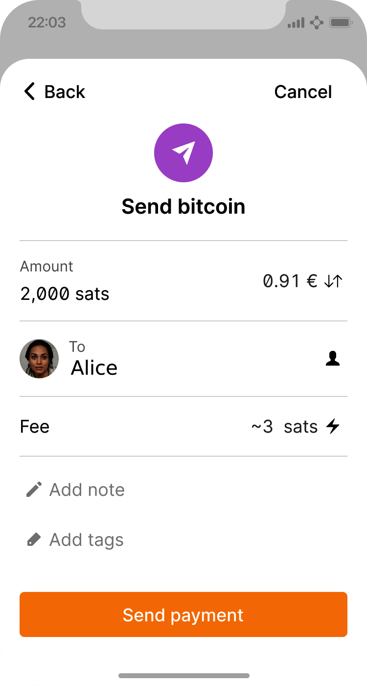 錢包傳送畫面。圖像源自 Bitcoin Design Guide CC-BY